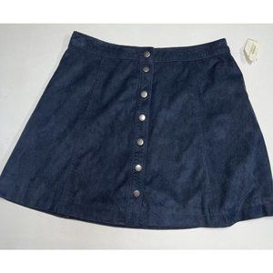 Tokyo Darling Aeropostale Womens Mini Skirt SZ 6 Snap Front Navy Blue Faux Suede